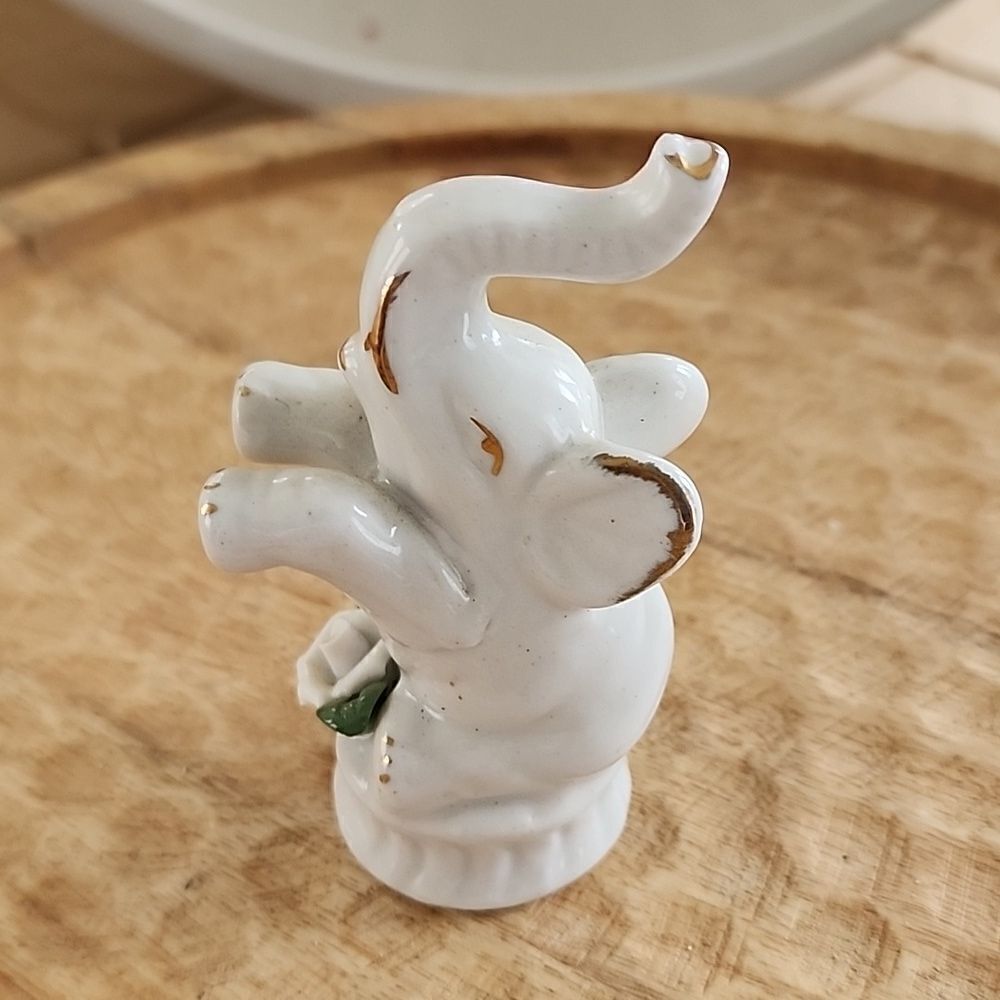 Vintage Handpainted Elephant Figurine with Gold tone Accents